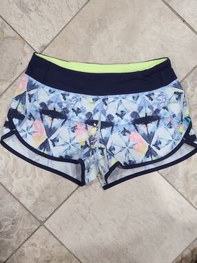 Ivivva Navy-Trim Floral Athletic Shorts with Lime Liner
